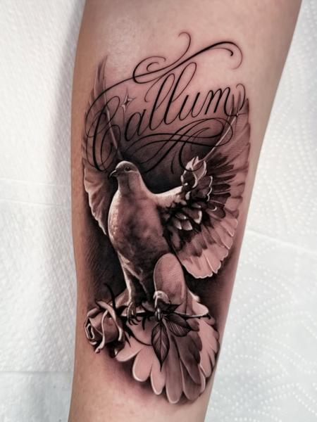 Realism dove and rose tattoo by @littlenicktattoo