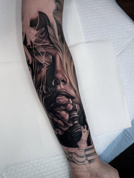 Realism chess player tattoo by @littlenicktattoo