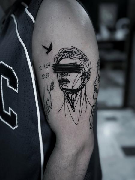 Linework abstract portrait tattoo by @nick_theocharis