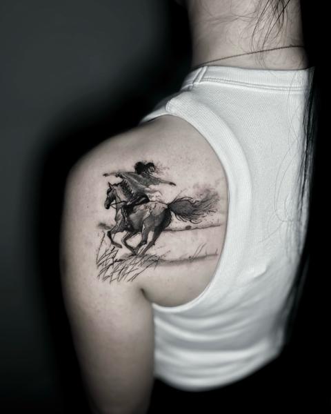 Realism horse rider tattoo by @nick_theocharis