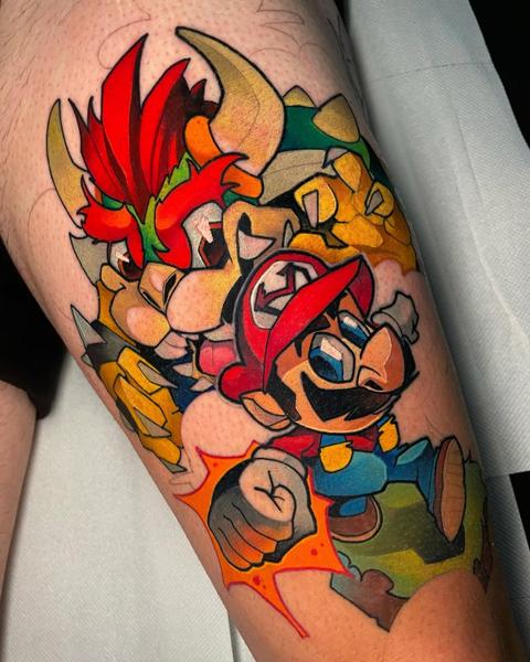 Anime mario and bowser tattoo by @fodas_tats