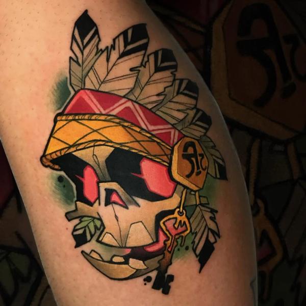 Traditional tribal skull tattoo by @fodas_tats
