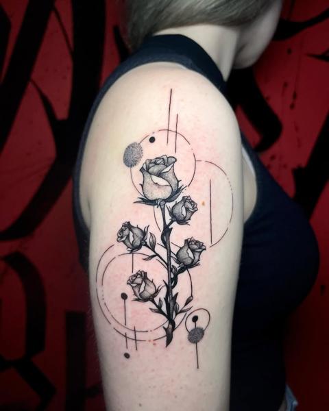 Geometric geometric roses tattoo by @mrduke__inkaholic