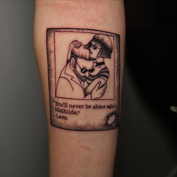 Linework movie scene tattoo by @mrduke__inkaholic