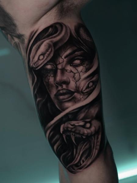 Realism medusa portrait tattoo by @nikoselmaidis_tattoo