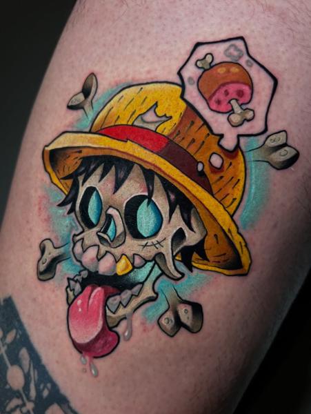 Anime cartoon skull tattoo by @peri_tattoo_