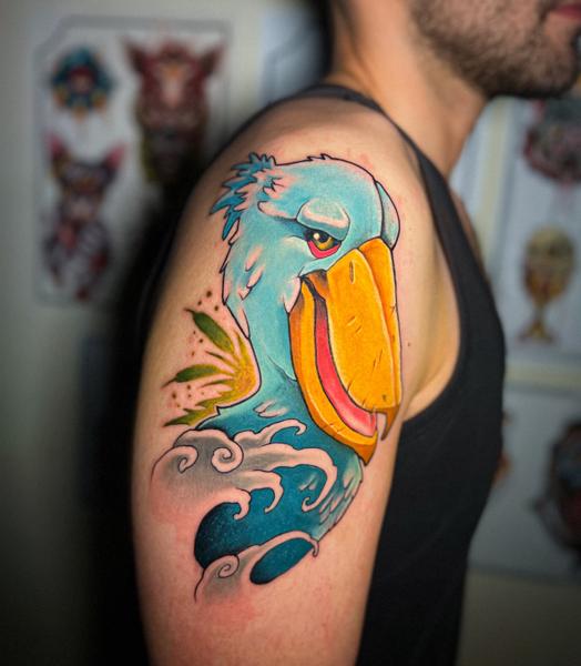 New school colorful bird tattoo by @peri_tattoo_