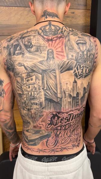 Realism cityscape collage tattoo by @nikosrodis