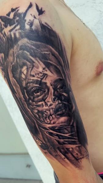 Realism horror portrait tattoo by @nikosrodis