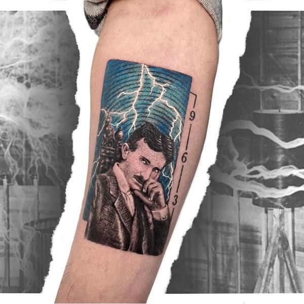 Realism tesla portrait tattoo by @s.lap_inkaholic