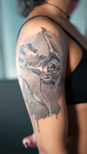 Realism demonic skull tattoo by @s.lap_inkaholic