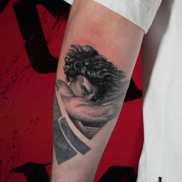 Realism mysterious figure tattoo by @s.lap_inkaholic