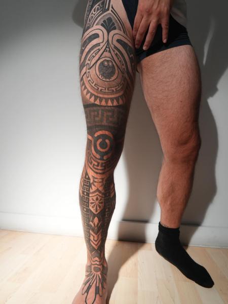 Tribal tribal leg tattoo by @s.lap_inkaholic