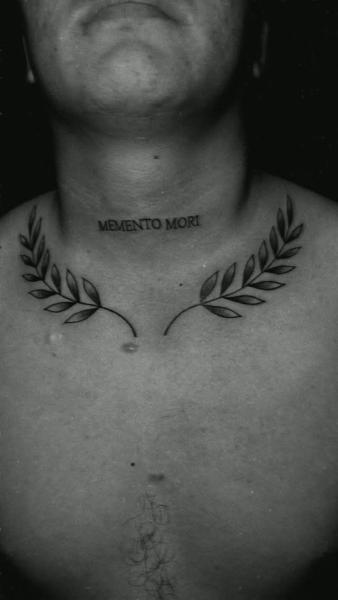 Blackwork memento mori text tattoo by @nmrebel