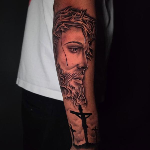 Realism jesus portrait tattoo by @nmrebel