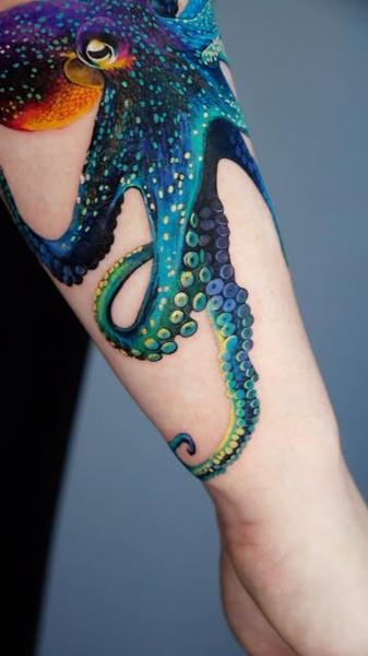 Realism colorful octopus tattoo by @non_lee_ink