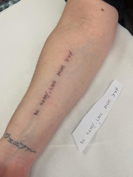 Fine Line handwritten text tattoo by @olgabanas