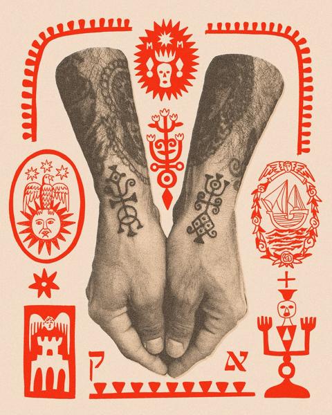 Blackwork abstract symbols tattoo by @or_kantor