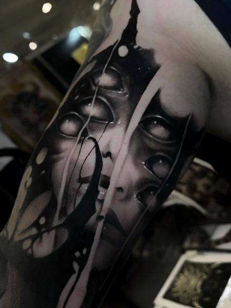 Realism abstract face tattoo by @oscar.tttst_