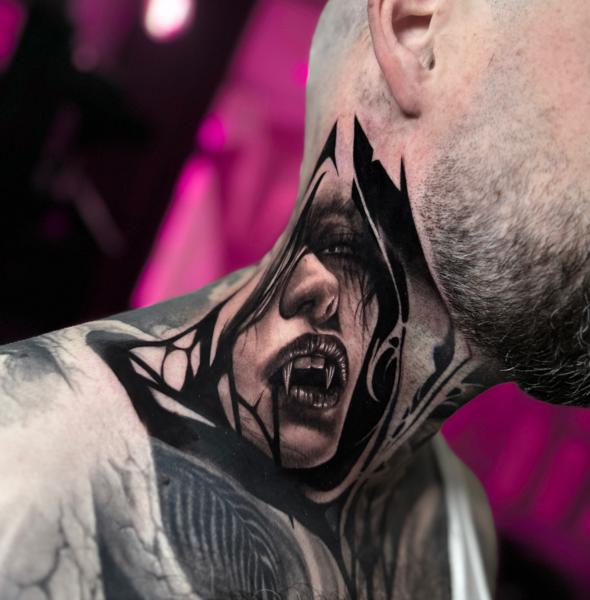 Realism vampire portrait tattoo by @pain4pleasure.tattoo