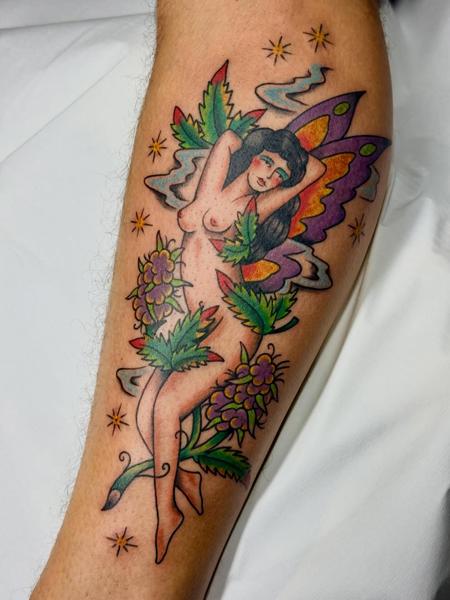 Traditional fairy woman tattoo by @panikas_tattooer