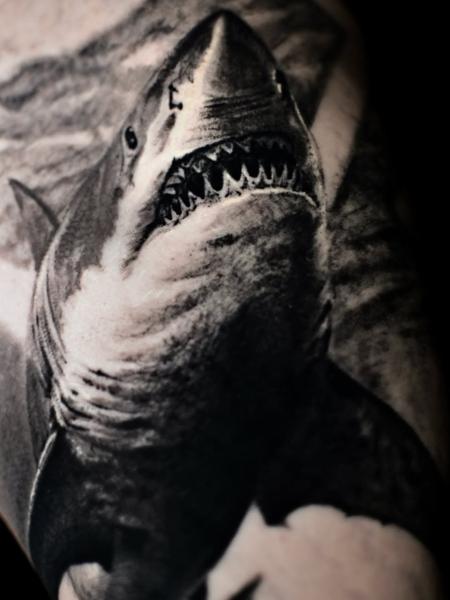 Realism realistic shark tattoo by @dast.one