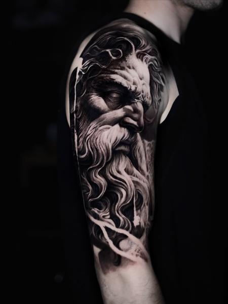 Realism greek god tattoo by @dast.one