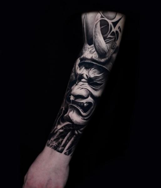 Realism oni mask tattoo by @dast.one