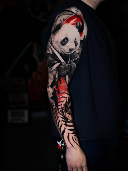 Realism panda with bamboo tattoo by @dast.one