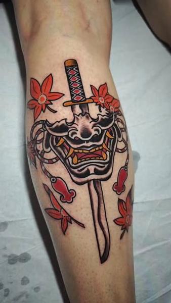 Japanese hannya mask tattoo by @panosntolas