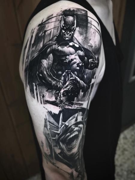 Realism batman portrait tattoo by @panayiotis_so