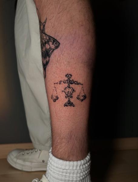 Dotwork scales of justice tattoo by @littletinypoke