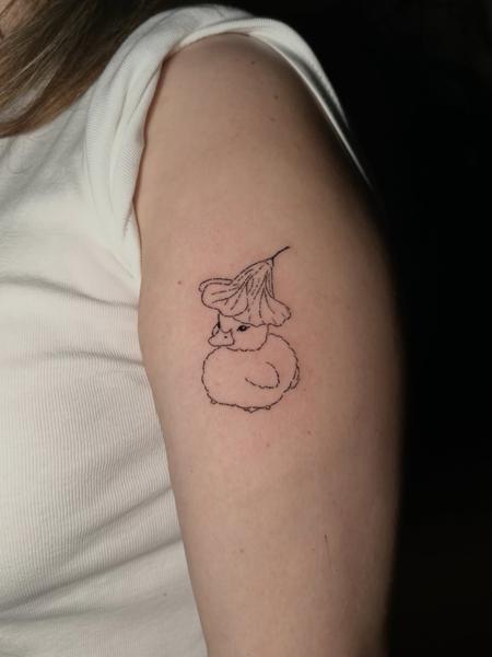 Fine line flower duck tattoo by @littletinypoke