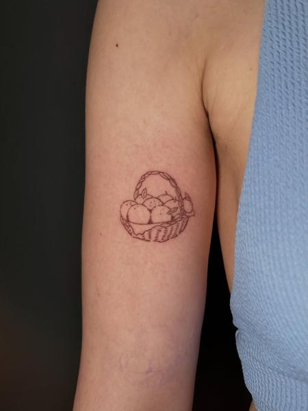 Fine line fruit basket tattoo by @littletinypoke