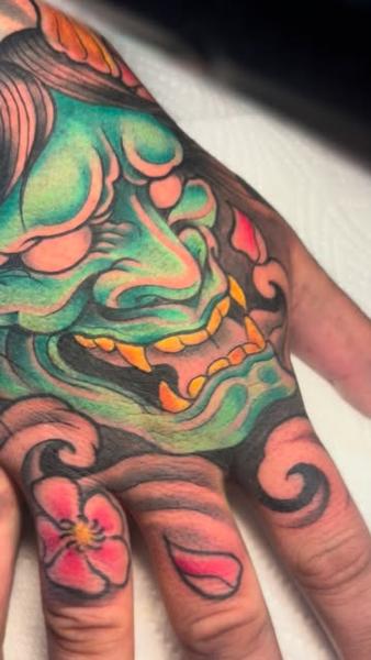 Japanese japanese mask tattoo by @parispamelatattoo