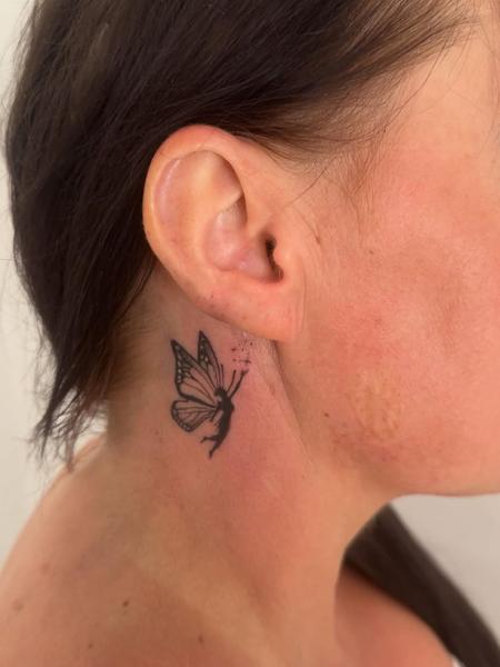 Fine line fairy silhouette tattoo by @kulo_tattoo_art