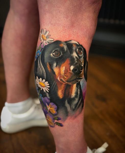 Realism dog portrait tattoo by @k_peanut_