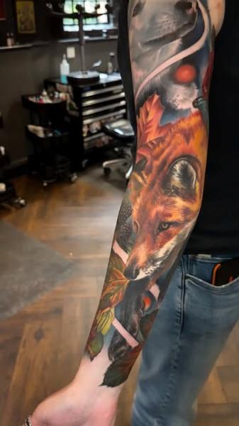 Realism fox portrait tattoo by @k_peanut_