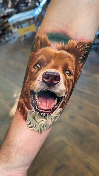 Realism dog portrait tattoo by @k_peanut_