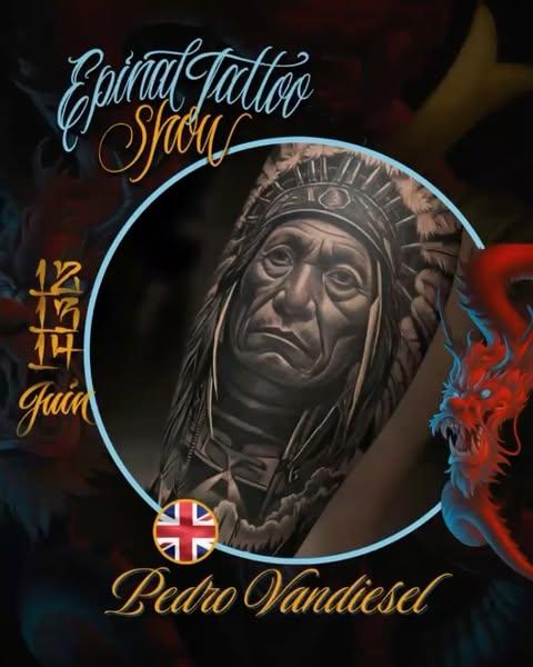 Realism native american portrait tattoo by @pedrovandiesel