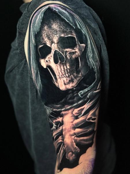 Realism grim reaper tattoo by @lilpete_tattoo
