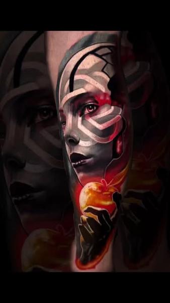 Realism abstract face tattoo by @lilpete_tattoo