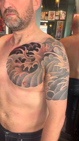 Japanese japanese waves tattoo by @philmoody_tattoos
