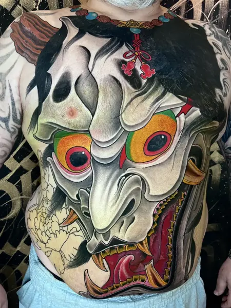 Japanese traditional hannya mask tattoo by @philmoody_tattoos