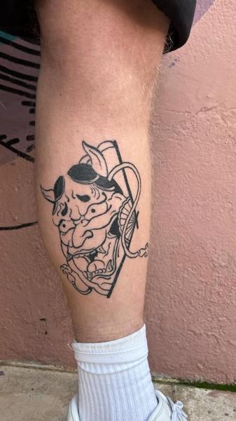 Japanese hannya mask tattoo by @buggietattoostudio