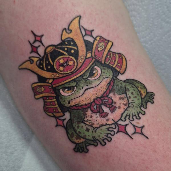 Anime samurai frog tattoo by @pixierobsontattoo