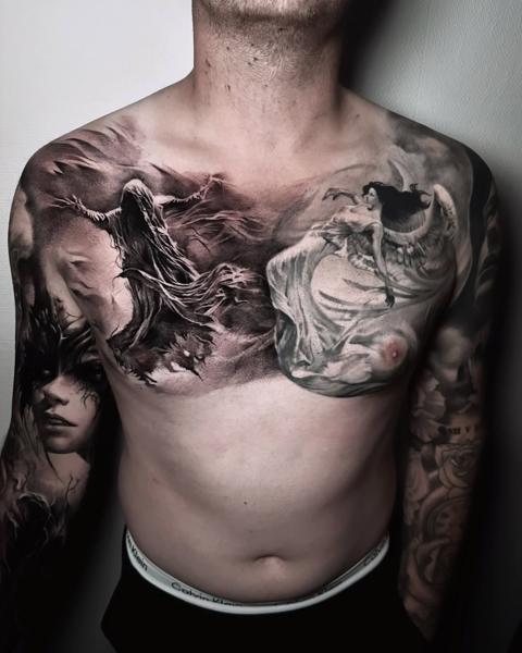 Realism angel and reaper tattoo by @plamenkozarov