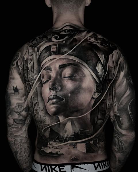 Realism egyptian portrait tattoo by @plamenkozarov