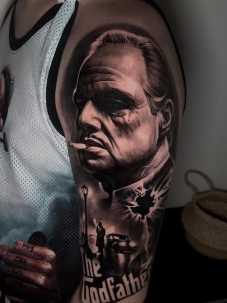 Realism godfather portrait tattoo by @plamenkozarov