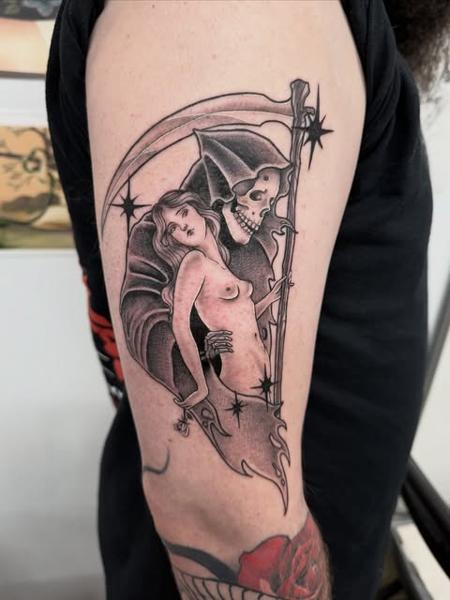 Traditional grim reaper tattoo by @polishpollytattoo